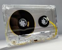 C-62 Transparent shell with Black hubs and yellow leader Type II Audio cassette